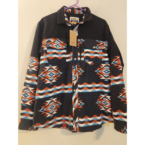 PRNTD by Polymer Mens Medium Long Sleeve Snap Button Aztec Southwest Print Shirt - Picture 1 of 8
